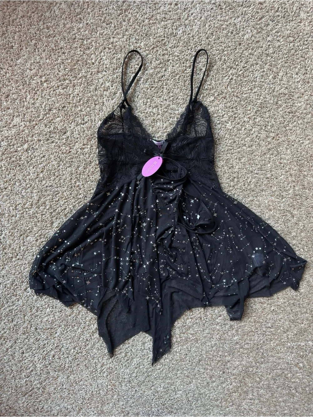 NWT Black Star-Print Lace Chemise nighty - medium